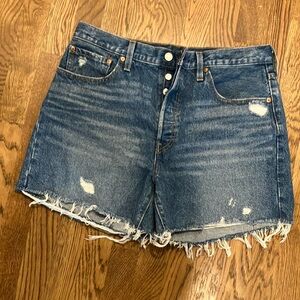 Levi's 501 Women's Shorts distressed high rise mid thigh long button fly 32